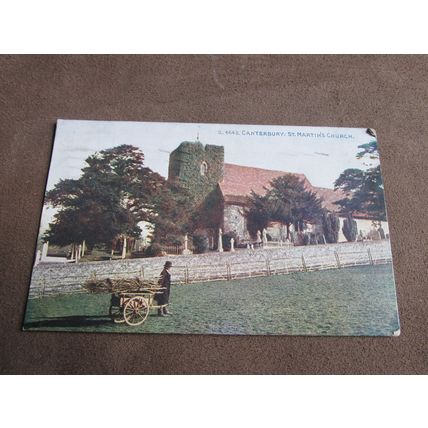 1916 Photochrom Postcard - Man & Cart @ St Martin's Church, Canterbury - Kent