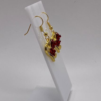 Earrings Golden Red Rose Heart Shape Drop Dangle #588