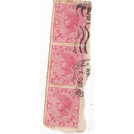 Melbourne VIC postmark Victoria on Queen Victoria 1d strip of 3 VGC
