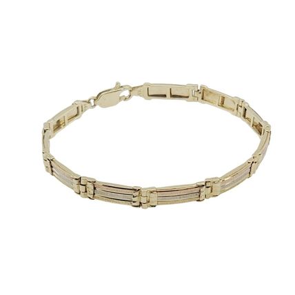 Fancy Link 7.5" Ladies Hand Bracelet Multi Tone Solid Real 14K Gold 12 Gr