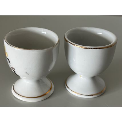 2 X VINTAGE EGG CUPS - GIRL ON ROCKING HORSE