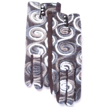 Equilibrium Ladies Grey Swirls Gloves with Black Buttons & Back Christmas Gift