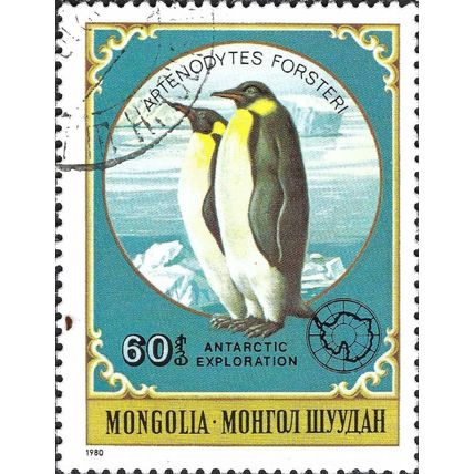 MONGOLIA, BIRD, Emperor Penguin, Aptenodytes forsteri, blue 1980, 60mongo