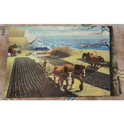 ART POSTCARD CONTINENTAL SIZE MEDICI T476/PC 2207 PLOUGHING THE DOWNS HORSES