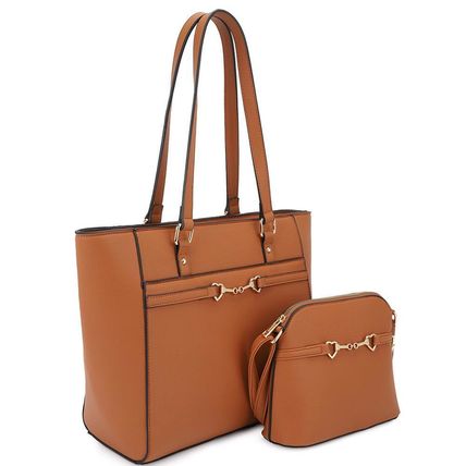 New 2in1 Smooth Matching Shoulder Tote Bag With Crossbody Set