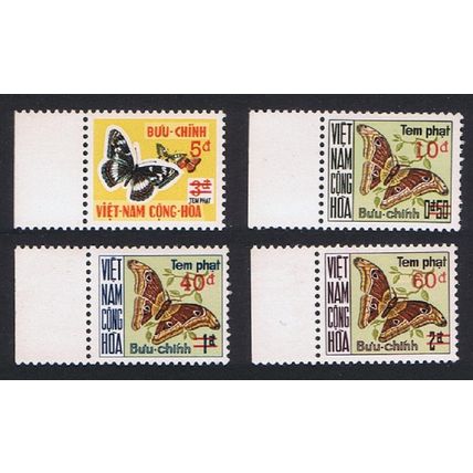South Vietnam Butterflies Postage Due 4v Ovpted Margins 1974 MNH