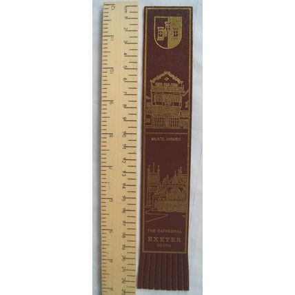 Vintage: red leather bookmark - Mol's House & The Cathedral, Exeter, Devon