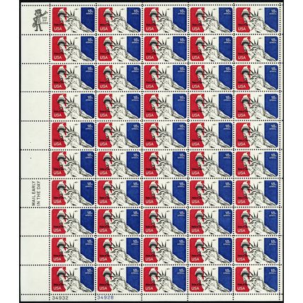 Statue of Liberty Full Sheet of Fifty 18 Cent Airmail Postage Stamps Scott C87