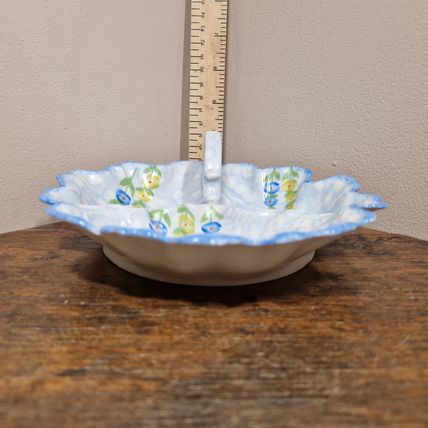 Vintage Blue Victoria Hand Painted Three Section Dish with Handle