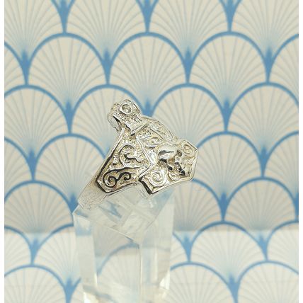 Mens Big and Chunky 925 Solid Sterling Silver Viking Themed Skull Biker Ring