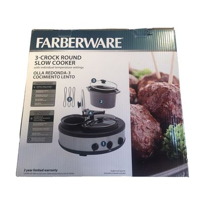 Farberware 104559 3-Crock Round Slow Cooker 1.5 Quart Stainless Steel