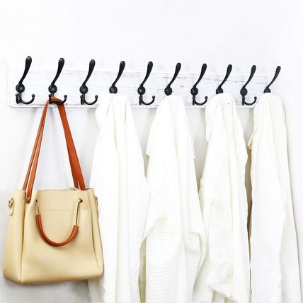 WEBI Wall Mounted Coat Rack, 38 9/16" Long, 10 Hooks, Wood Hanger Rail with Trip