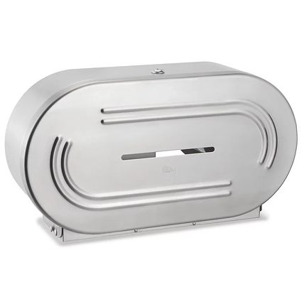 Uline DS-680 Metal Stainless Steel Twin Jumbo Roll Toilet Tissue Dispenser Keyed