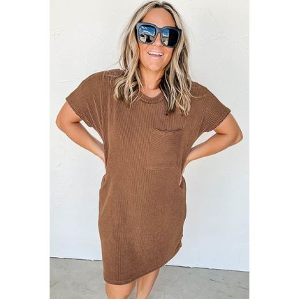 Striped Ribbed Knit T-shirt Shift Dress