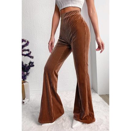 Chestnut Solid Color High Waist Flare Corduroy Pants