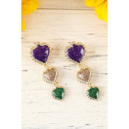 Purple Mardi Gras Shimmer Heart Earrings