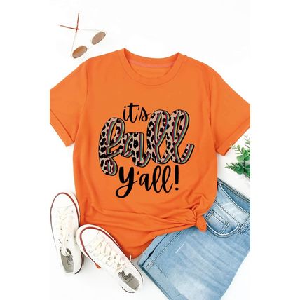 Orange Its Fall Yall Animal Print Casual T Shirt