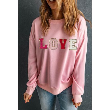 Pink Valentine LOVE Chenille Embroidered Sweatshirt