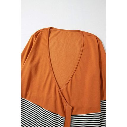 Orange Colorblock Striped Patchwork Open Cardigan