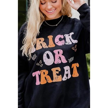 Black TRICK OR TREAT Graphic Crewneck Halloween Sweatshirt