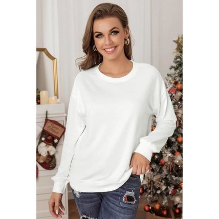 Beige Plain Crew Neck Pullover Sweatshirt