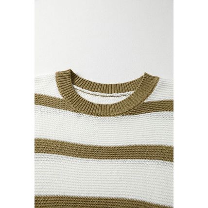Khaki Stripe Tie Open Side Sweater Knitted Top