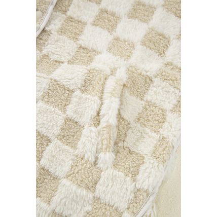 Khaki Sherpa Checkerboard Snap Button Vest Jacket With Pocket