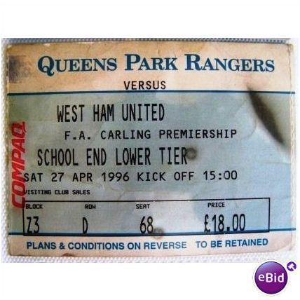 QPR v West Ham Utd 1995/96 Premiership Ticket stub