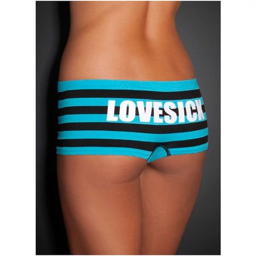 Blackheart 'Lovesick' Striped Cheeky Panty Medium PEACOCK BLUE-BLACK