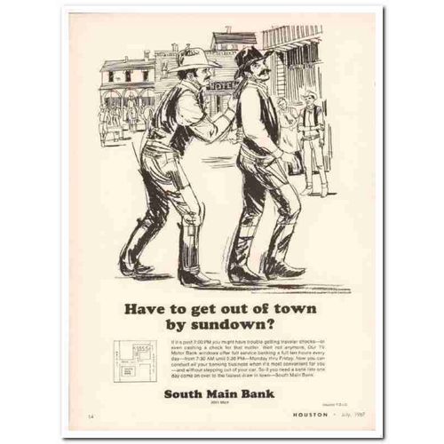south main bank 1967 get-out-of-town sundown financial vintage ad