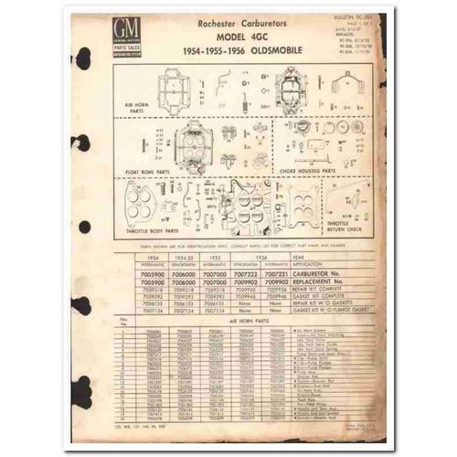 rochester carburetors 1954-1956 oldsmobile model 4gc vintage manual