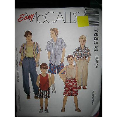 Vintage McCalls 7685 Boy's Shirt, Tank Top, Pants, Shorts Pattern - Sizes 2/3/4