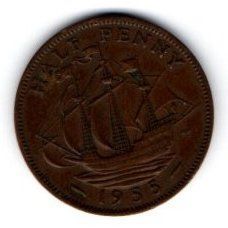 Coins. Pre-Decimal 1955 Elizabeth II. Half Penny Coin