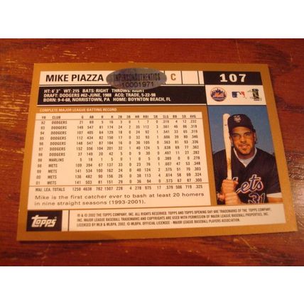 2002 Topps, Autograph Card w/COA, MIKE PIAZZA, Mets