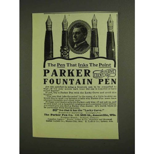 1907 Parker Lucky Curve Fountain Pen Ad - Inks Point