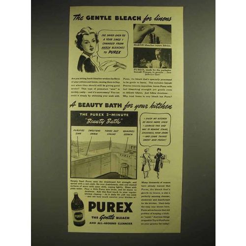 1940 Purex Bleach Ad - The Gentle Bleach for Linens