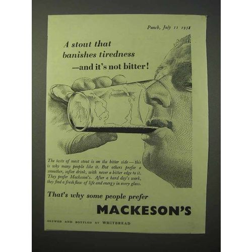 1951 Mackeson's Stout Ad - Banishes Tiredness