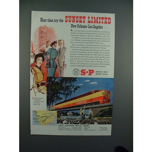 1951 Southern Pacific Lines Sunset Limited Train Ad