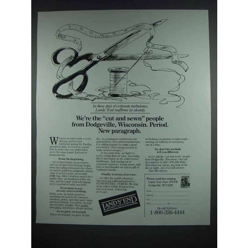 1988 Lands End Clothes Ad - We're Cut and Sewn People