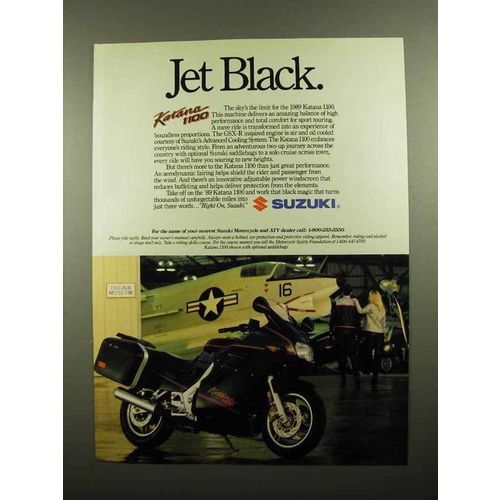 1989 Suzuki Katana 1100 Motorcycle Ad - Jet Black