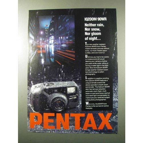 1991 Pentax IQZoom 90WR Camera Ad - Rain Snow