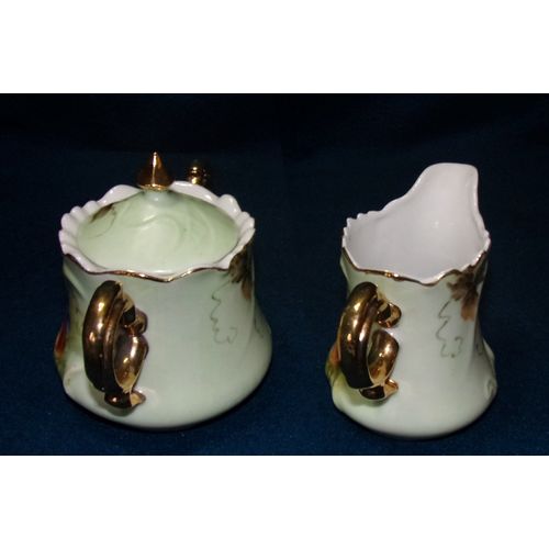 Lefton Green Vintage Green Heritage Fruit sugar and creamer 6264 vintage nice