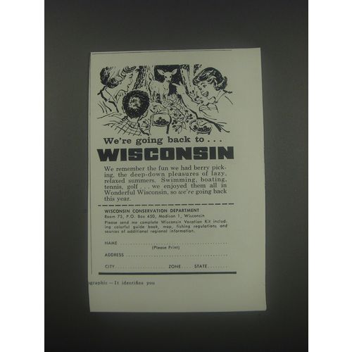 1960 Wisconsin Conservation Department Ad - We're going back to Wisconsin
