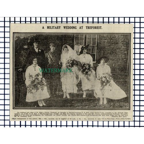 (7496) Treforest Wedding T E Rees Cardiff Eva Severn Jermaine - 1916 Cutting