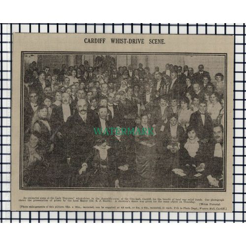 (7660) Cardiff City Hall Whist Drive Mayor Dr R J Smith - 1916 Cutting