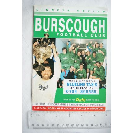 1993 programme Burscough v. Maine Road, Carling North West Counties League