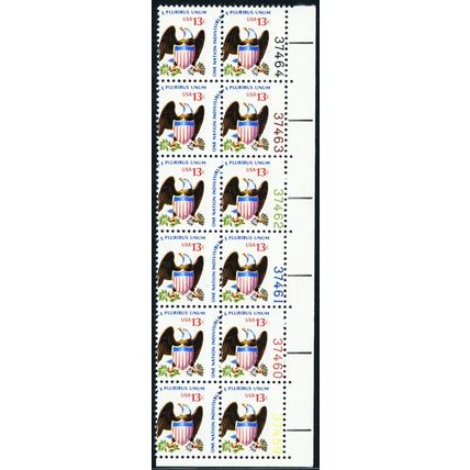 1596, MNH 13¢ Eagle Misperfed Error Plate Block of 12 Stamps - Stuart Katz