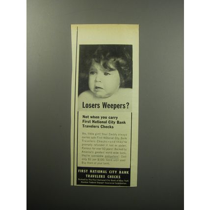 1957 First National City Bank Travelers Checks Ad - Losers weepers?