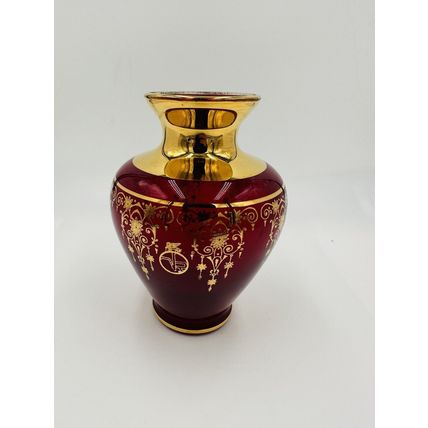 Murano Vase Glass Red Gold Trim Gilding Overlay Late 20th Century Bud