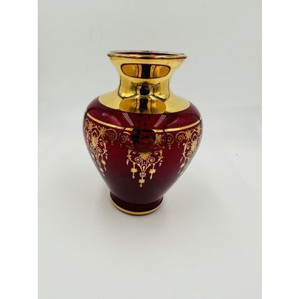 Murano Vase Glass Red Gold Trim Gilding Overlay Late 20th Century Bud